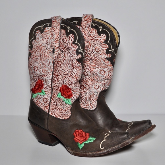 Tony Lama Shoes - Rose Embriodery Western Boots- Size 9B